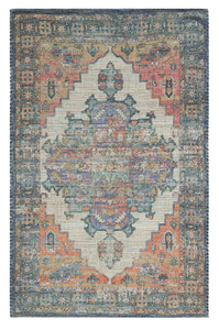 5'X7' Blue Rust Orange Hand Woven Diamond Medallion Indoor Area Rug