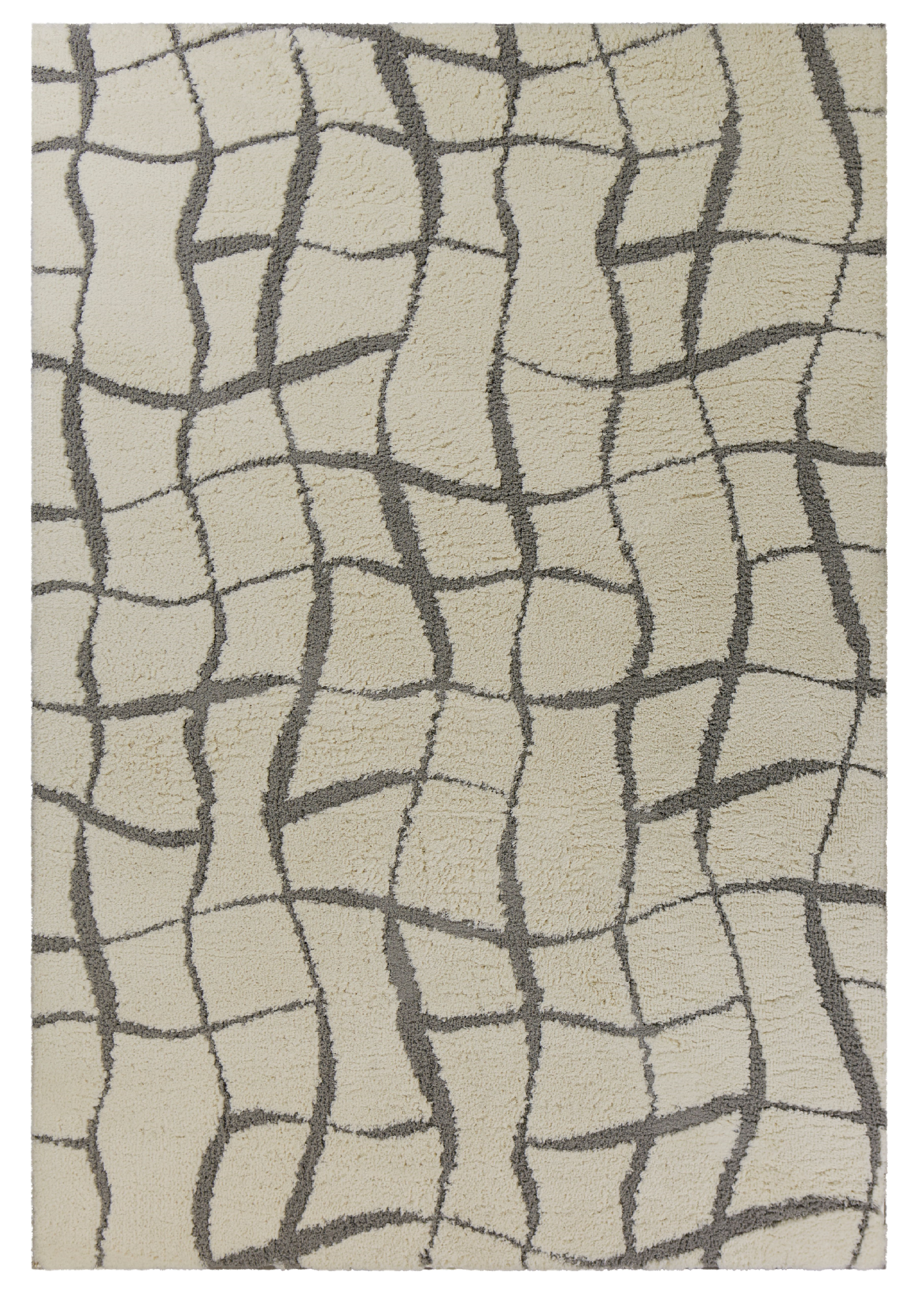 5'X7' Ivory Machine Woven Abstract Indoor Shag Rug