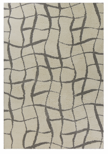 5'X7' Ivory Machine Woven Abstract Indoor Shag Rug