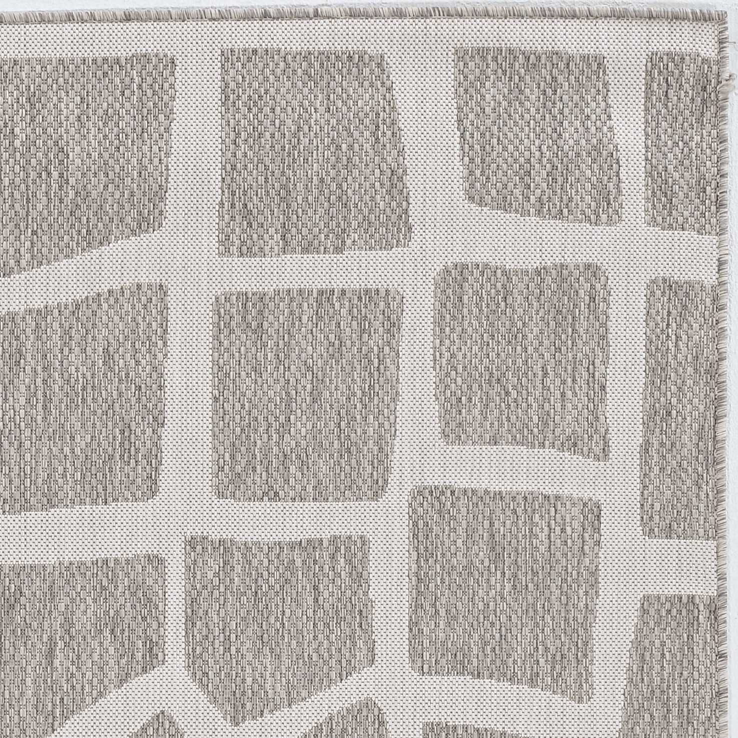 8' X 11' Ivory Or Grey Abstract Tiles Indoor Area Rug