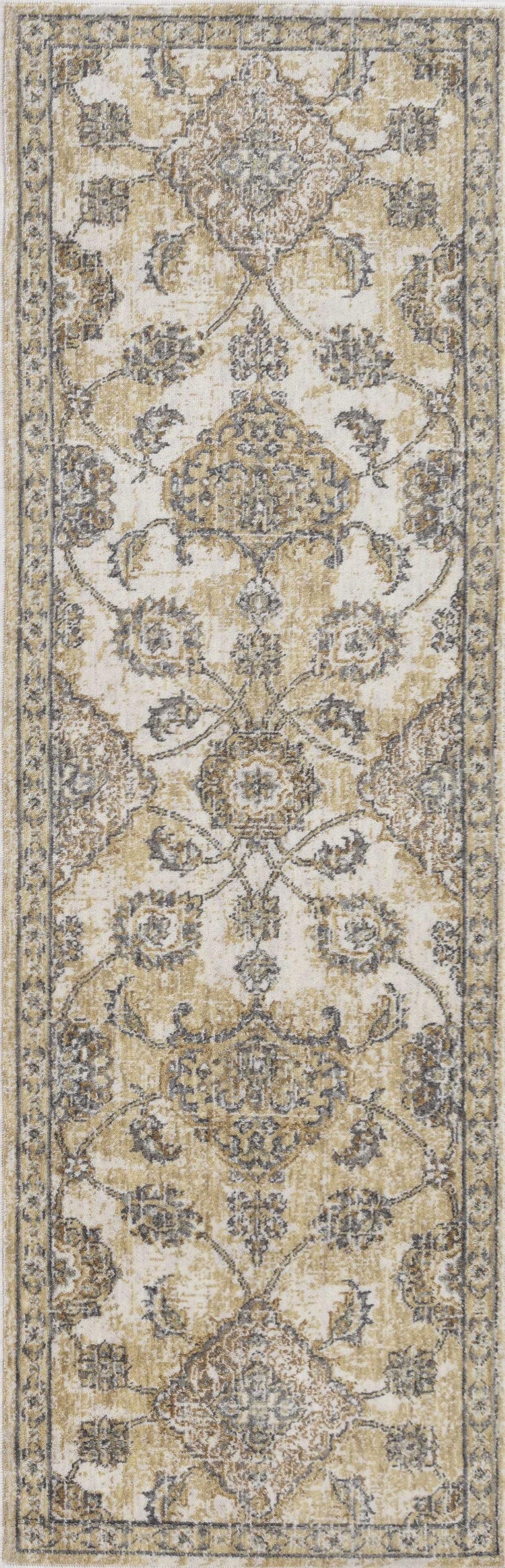 8'X11' Ivory Sand Machine Woven Bordered Floral Vines Indoor Area Rug - 99fab 