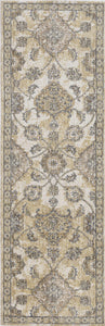 8'X11' Ivory Sand Machine Woven Bordered Floral Vines Indoor Area Rug