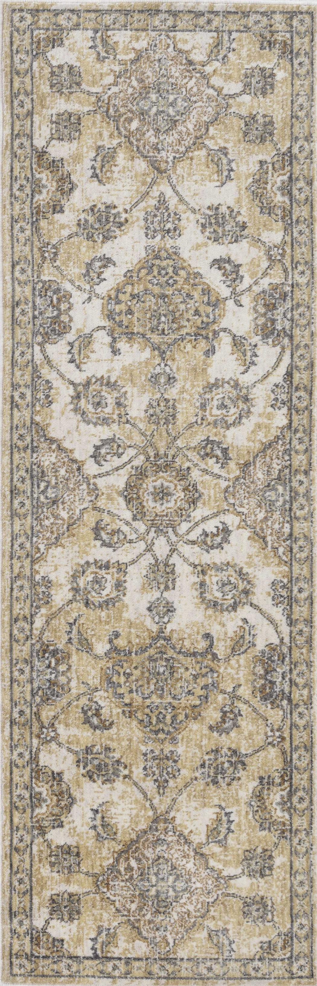 8'X11' Ivory Sand Machine Woven Bordered Floral Vines Indoor Area Rug