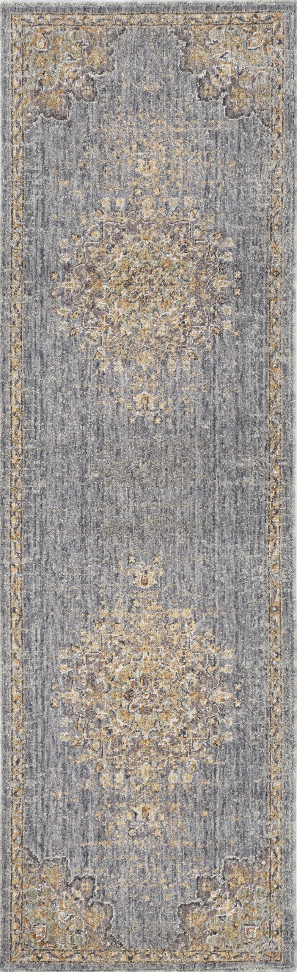 8' Slate Grey Machine Woven Vintage Traditional Indoor Runner Rug - 99fab 