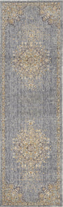 8' Slate Grey Machine Woven Vintage Traditional Indoor Runner Rug