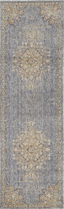 8' Slate Grey Machine Woven Vintage Traditional Indoor Runner Rug