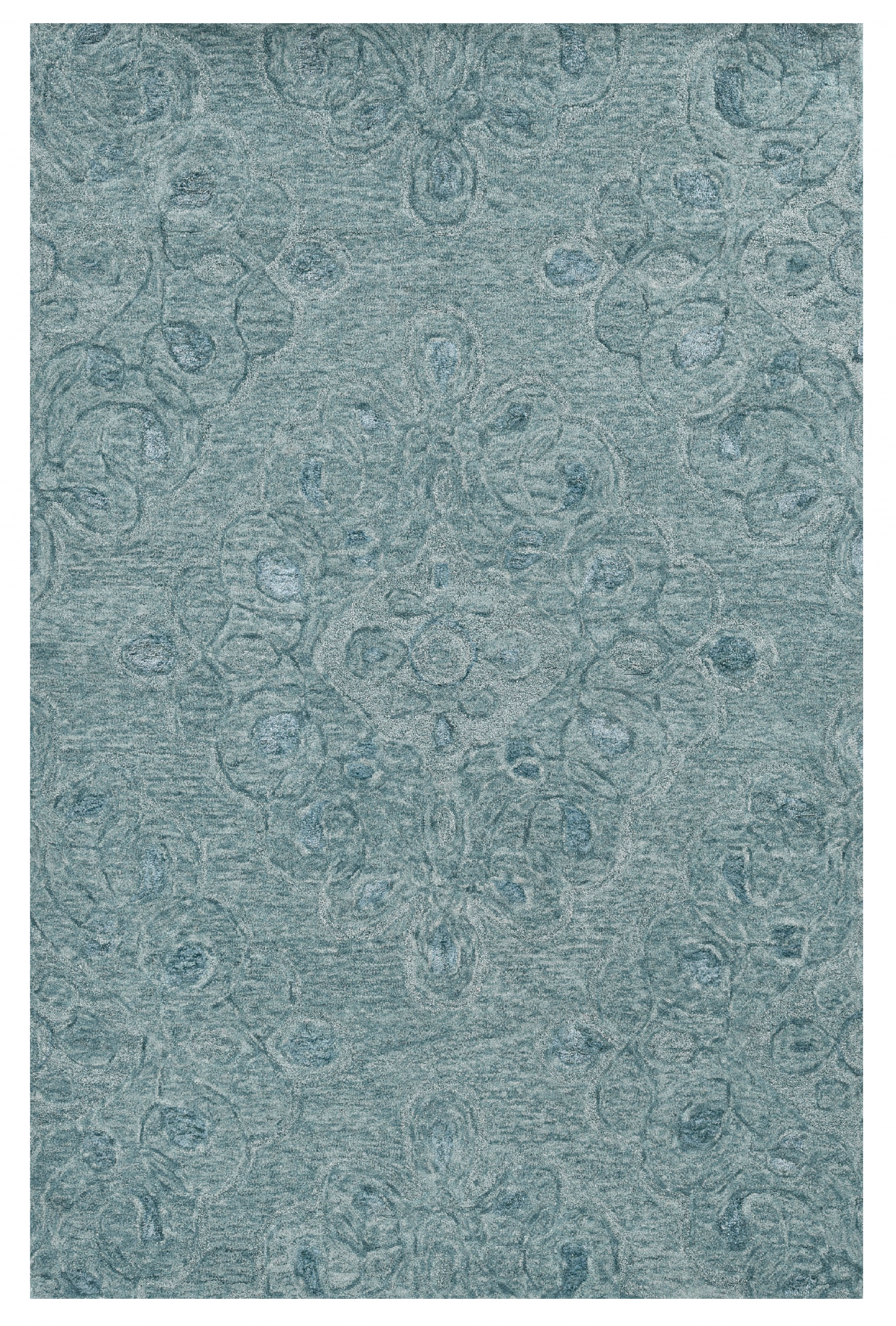 5'X7' Seafoam Blue Hand Tufted Floral Indoor Area Rug