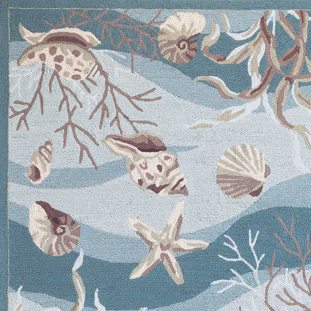 5'X8' Seafoam Green Hand Hooked Sea Shells Indoor Area Rug - 99fab 