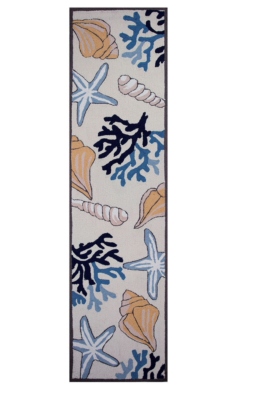 8' Ivory Hand Hooked Sea Corals And Shells Indoor Runner Rug - 99fab 