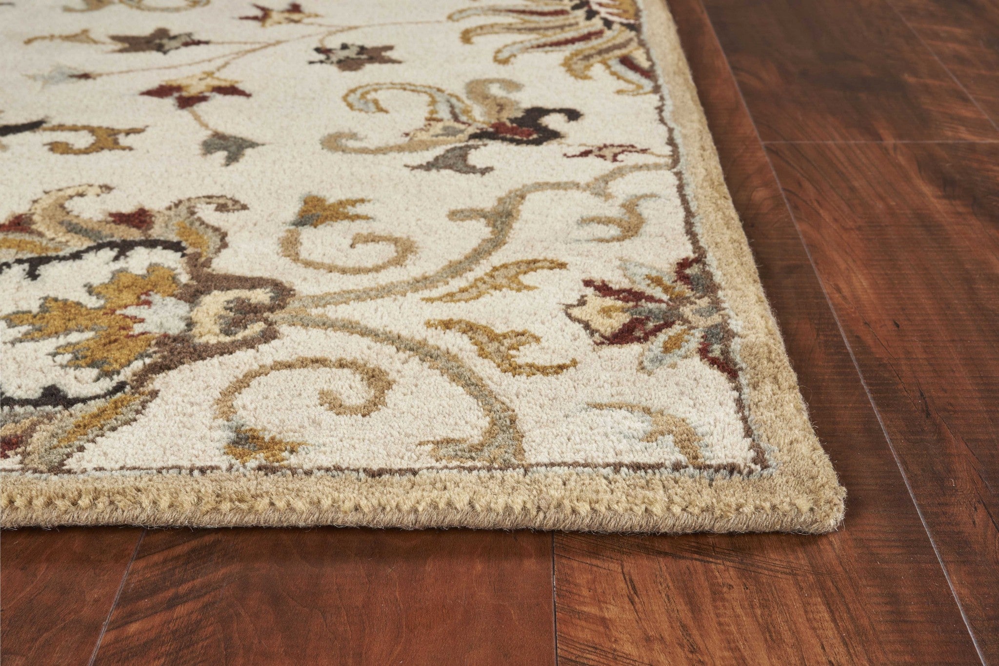 5'X8' Champagne Beige Hand Tufted Traditional Floral Indoor Area Rug