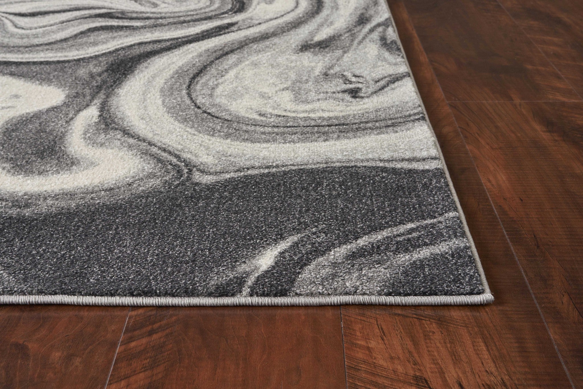 3'X5' Grey Black Machine Woven Marble Indoor Area Rug