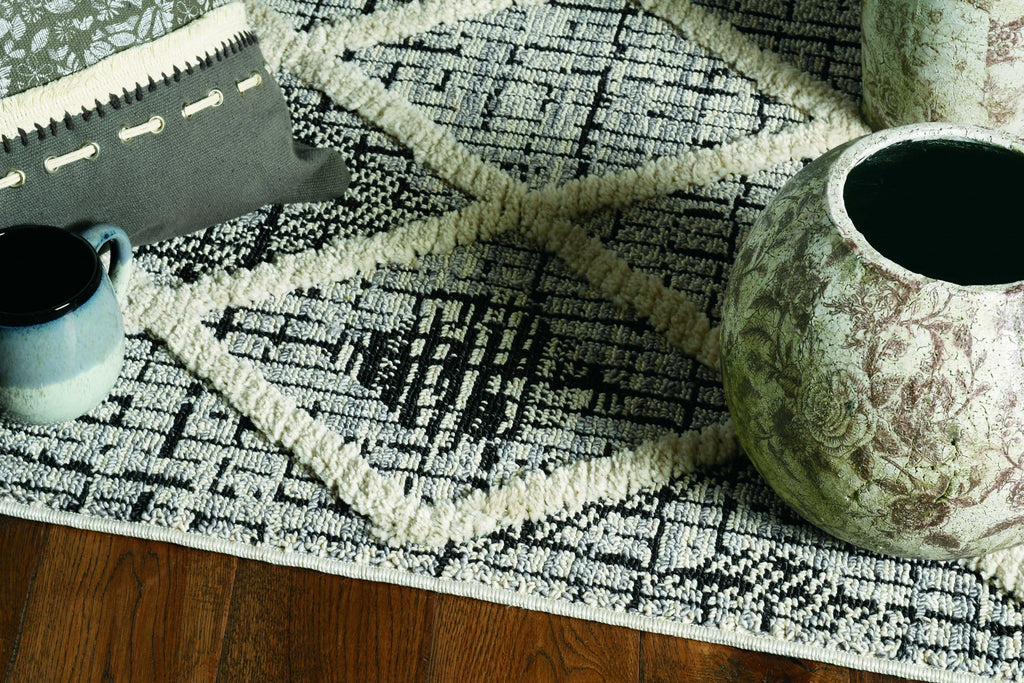 8' Charcoal Machine Woven Diamond Pattern Indoor Runner Rug - 99fab 