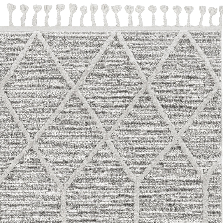 5'X8' Ivory Grey Machine Woven Abstract With Fringe Indoor Area Rug - 99fab 