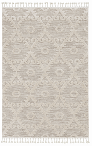 3' X 5' Ivory Beige Diamonds Area Rug With Fringe