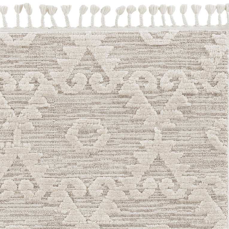 5' X 8' Ivory Or Beige Geometric Diamond Indoor Area Rug With Fringe - 99fab 