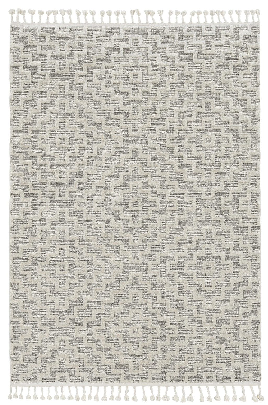 12'X15' Ivory Grey Machine Woven Diamond Pattern With Fringe Indoor Area Rug - 99fab 