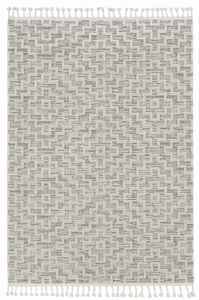 3' X 5' Ivory Grey Zigzag Diamonds Area Rug With Fringe