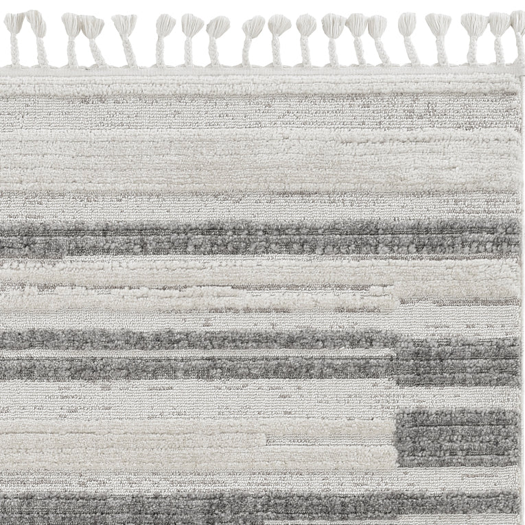 5' X 8' Ivory Or Grey Abstract Brushstrokes Indoor Area Rug With Fringe - 99fab 