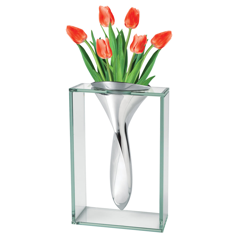 14 Mouth Blown Crystal Non Tarnish Aluminum And Glass Vase - 99fab 