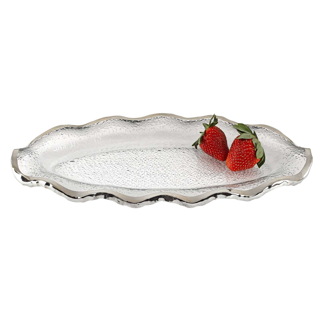 14 Mouth Blown Wavy Edge Silver Platter - 99fab 