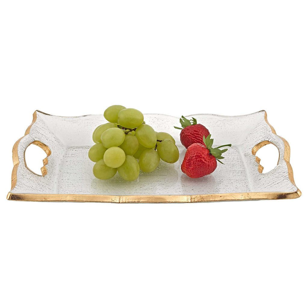 7 X 11 Hand Decorated Scalloped Edge Gold Leaf Vanity Or Snack Tray With Cut Out Handles - 99fab 
