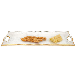 7 X 20 Hand Decorated Scalloped Edge Gold Leaf Tray With Cut Out Handles