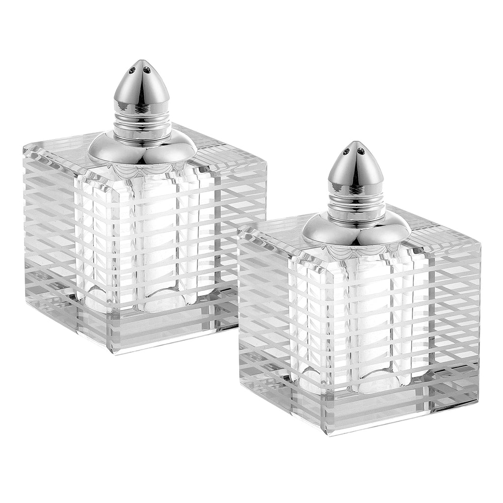 Hand Made Crystal Silver Pair Of Salt And Pepper Shakers - 99fab 