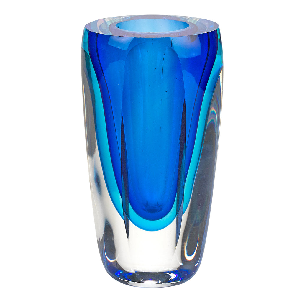 6 Mouth Blown Blue Art Glass Vase - 99fab 