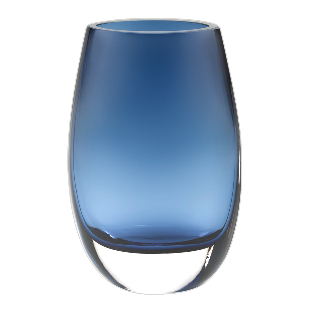 8 Mouth Blown Crystal Oval Thick Midnight Blue Walled Vase - 99fab 