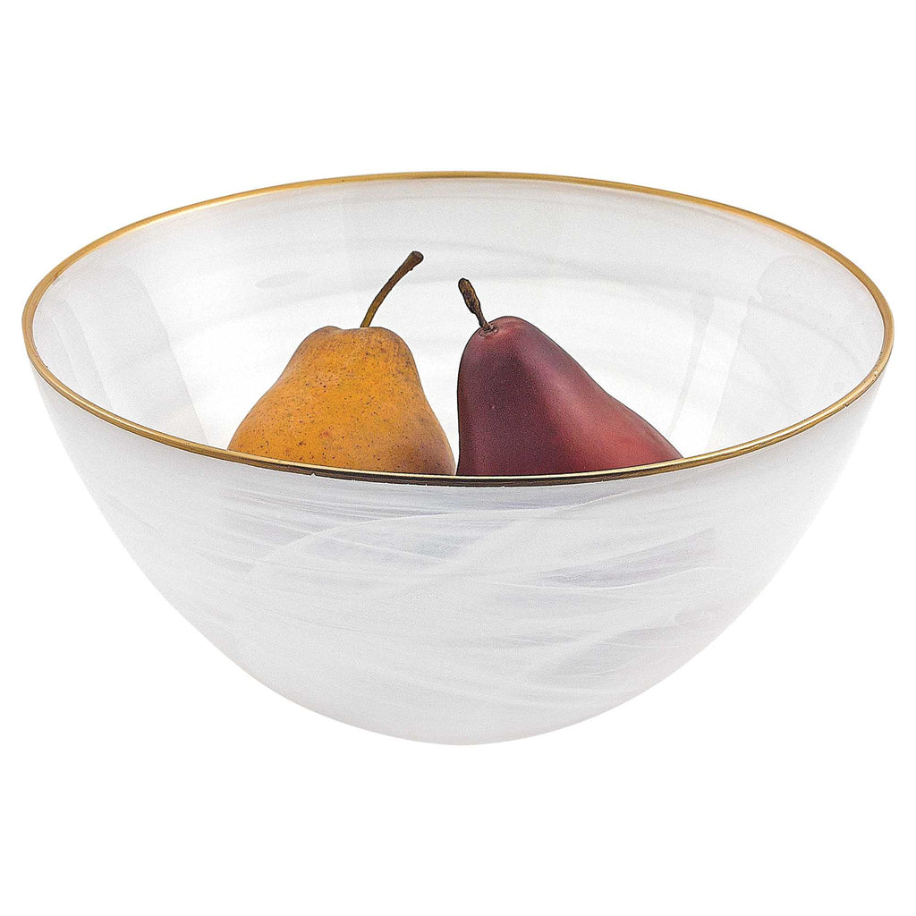 10 Hand Crafted White Gold Glass Fruit Or Salad Bowl With Gold Rim - 99fab 