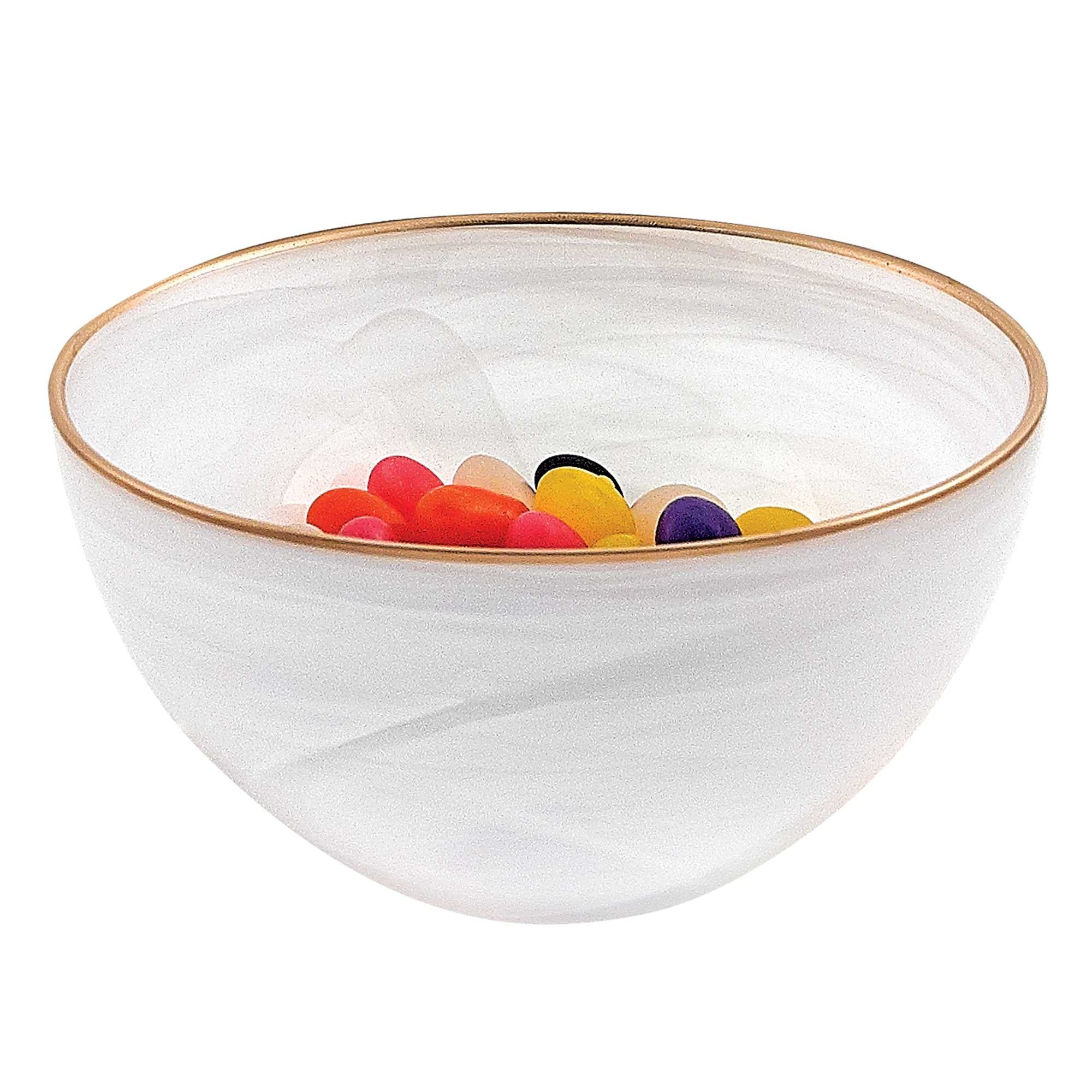 6 Hand Crafted White Gold Glass Bowl With Gold Rim