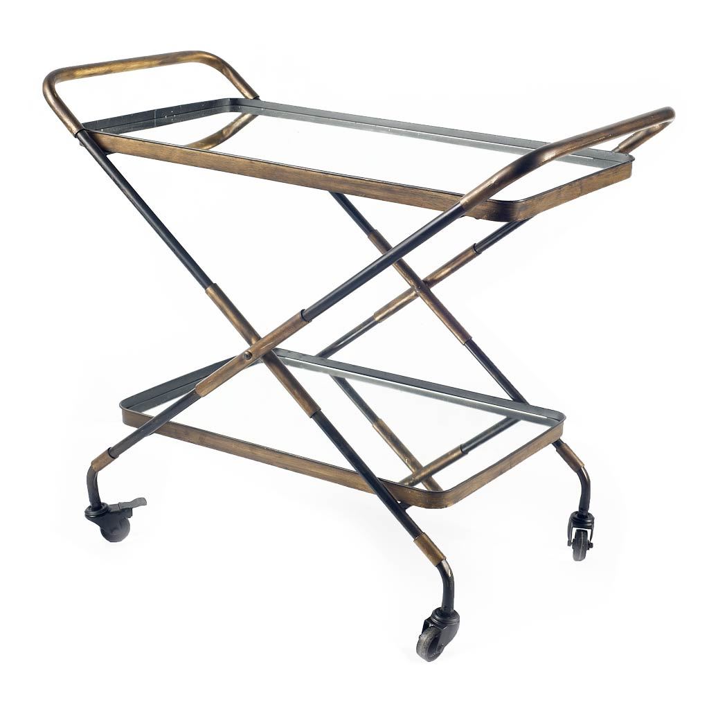 Rectangular Black And Gold Metal With Mirror Glass Shelves Bar Cart - 99fab 