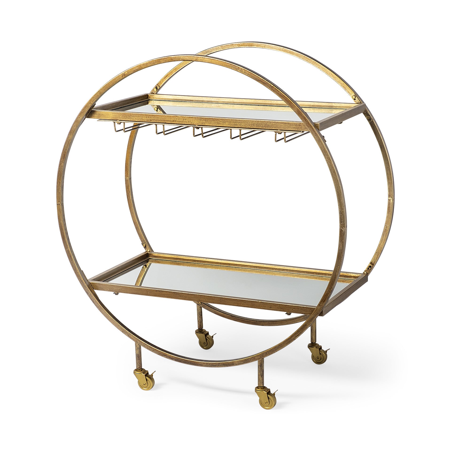 Showstopper Circular Rolling Gold Bar Cart