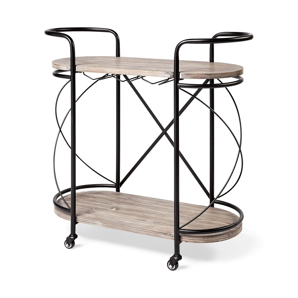 Cyclider Black Metal With Two Wooden Shelves Bar Cart - 99fab 