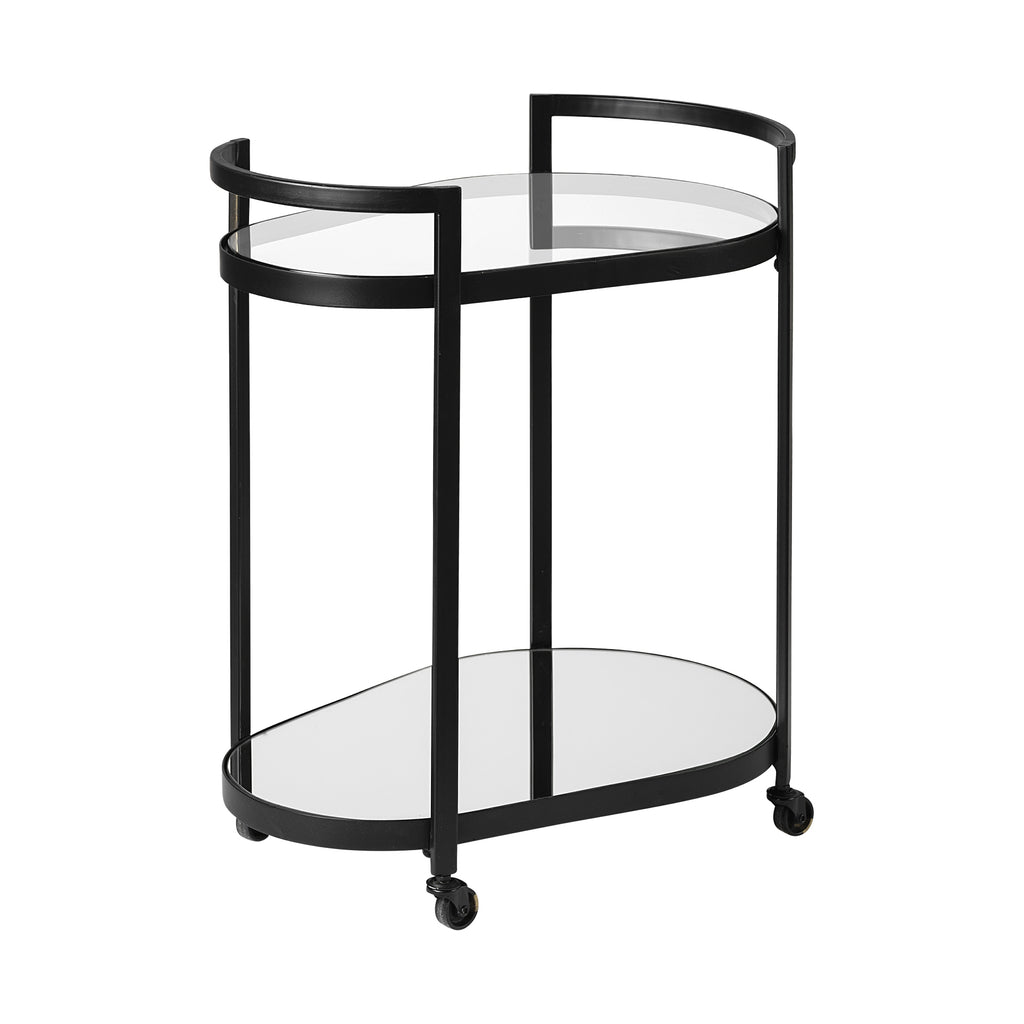 Cyclider Black Metal With Two Mirror Glass Shelves Bar Cart - 99fab 