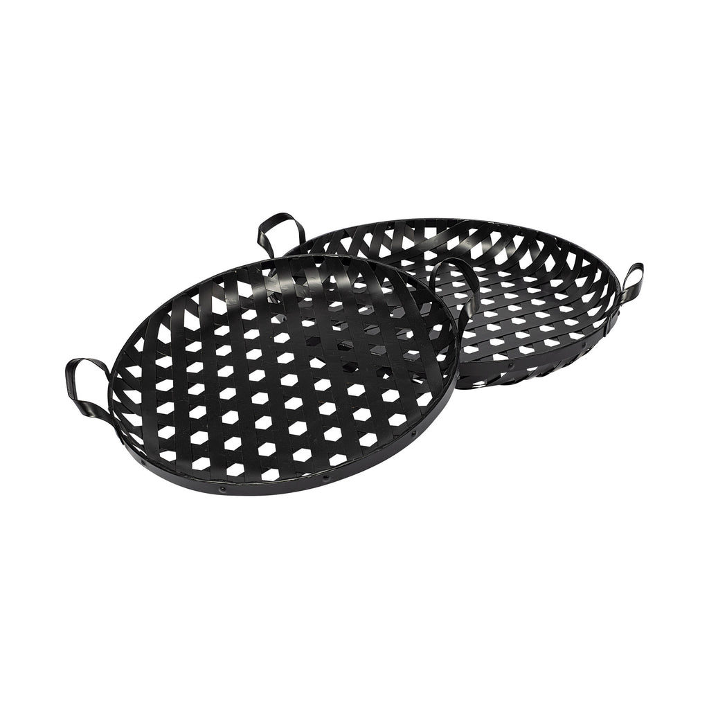 Set Of 2 Matte Black Metal With Interweaved Bottom Trays - 99fab 