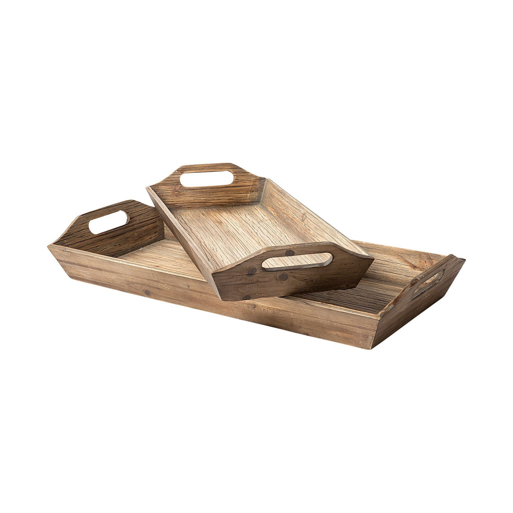 Set Of 2 Natural Brown Wood With Grains And Knots Highlight Trays - 99fab 