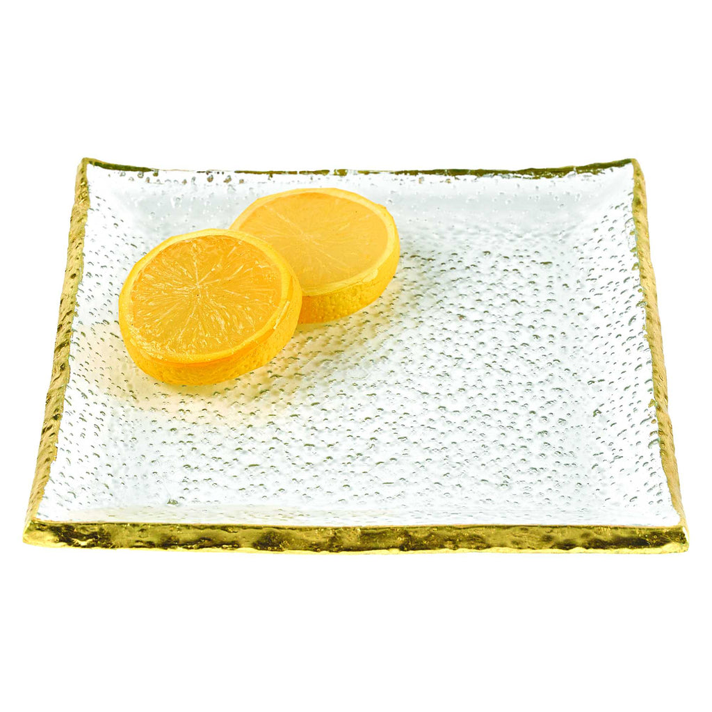 7 Glass Set Of 4 Square Edge Gold Plates - 99fab 