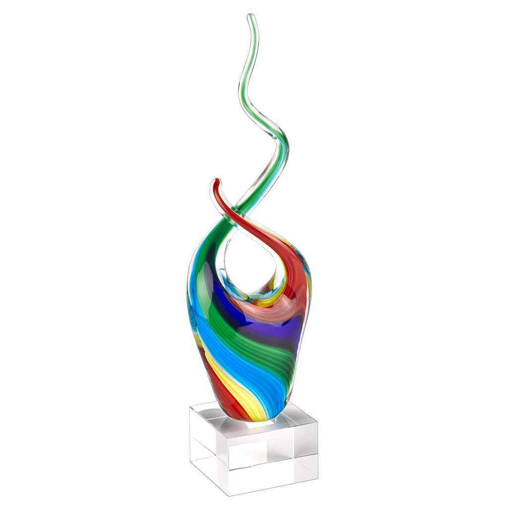 11 Multicolor Art Glass Abstract Centerpiece On Crystal Base - 99fab 