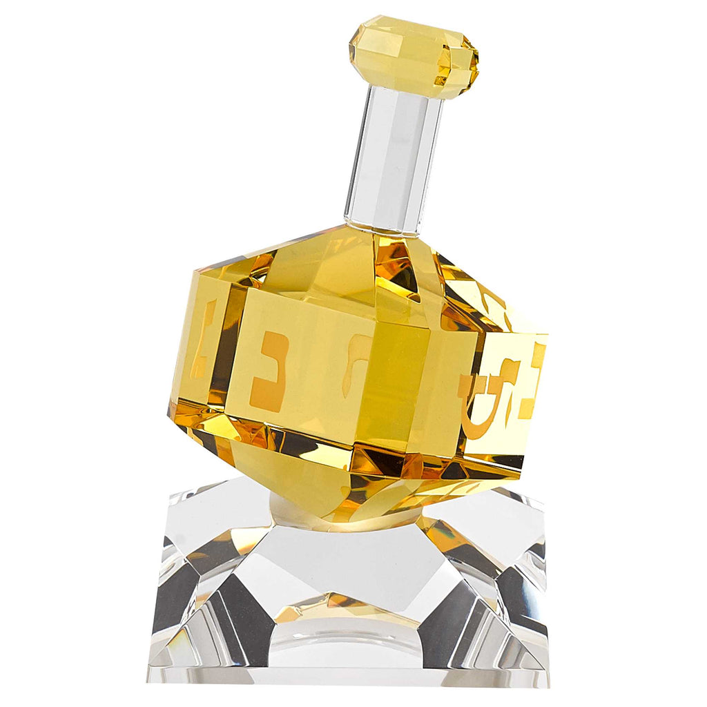 3 Mouth Blown Amber Dreidel On Crystal Stand - 99fab 