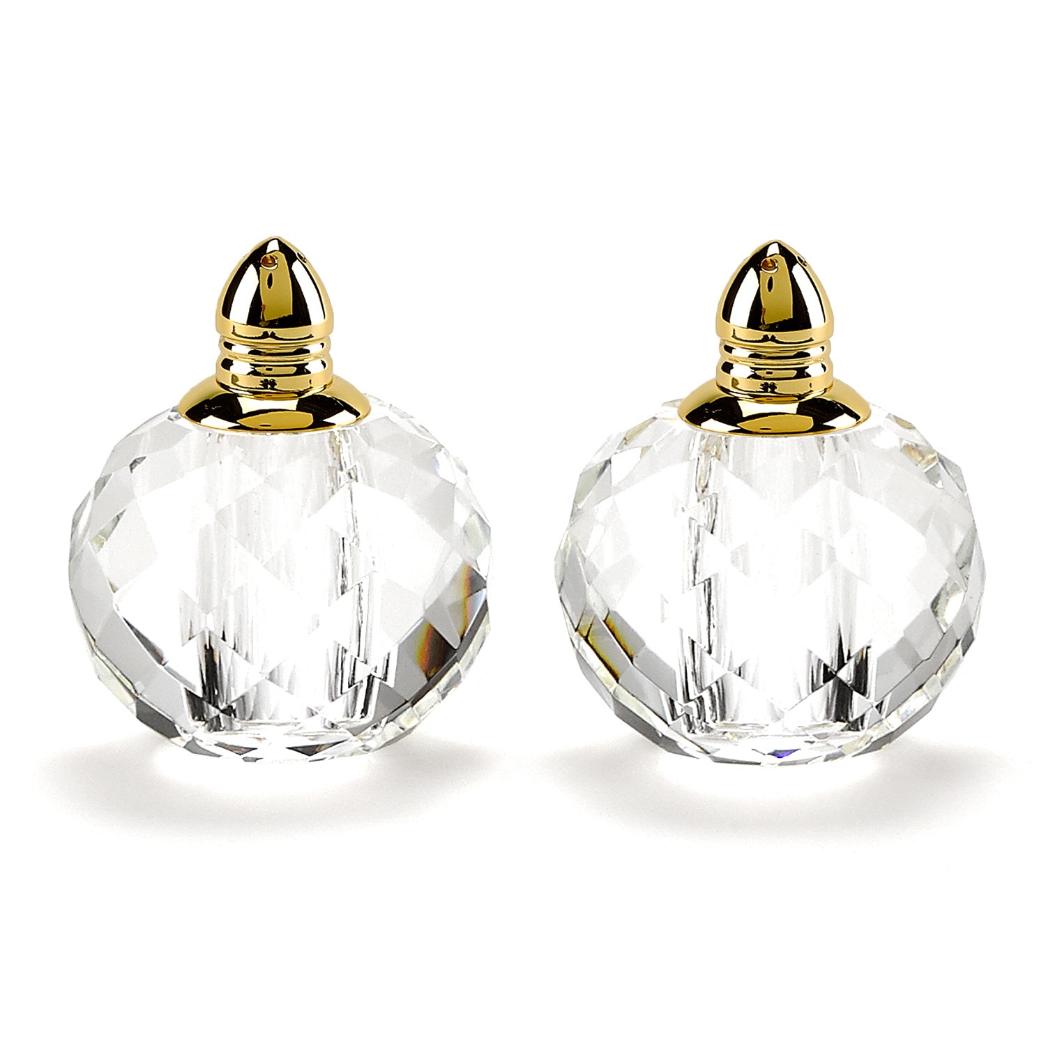 Handcrafted Optical Crystal And Gold Rounded Salt And Pepper Shakers