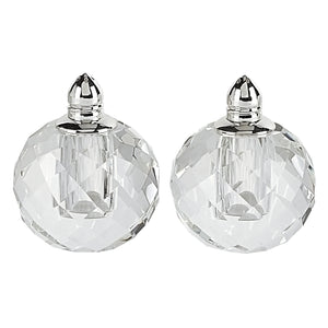 Handcrafted Optical Crystal And Silver Rounded Salt And Pepper Shakers