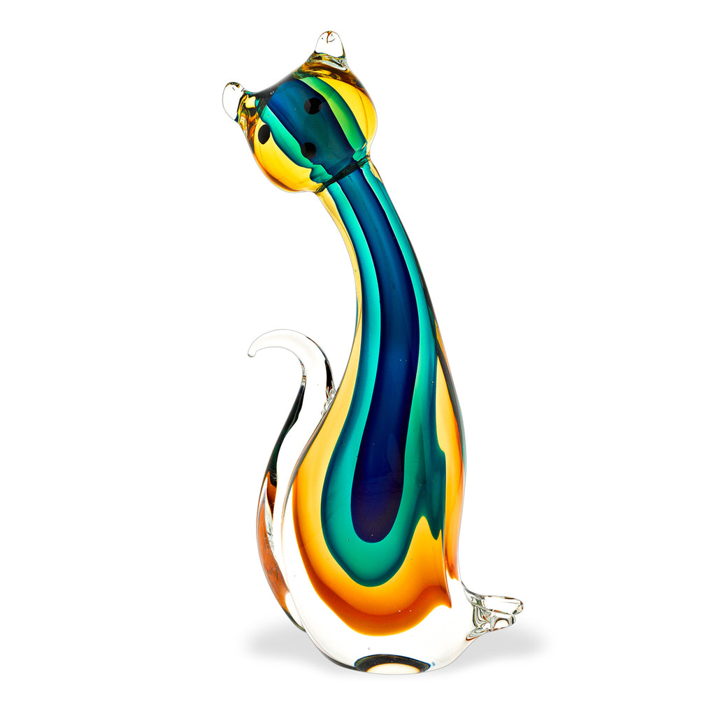 12 Mouth Blown Multicolor Feline Art Glass - 99fab 