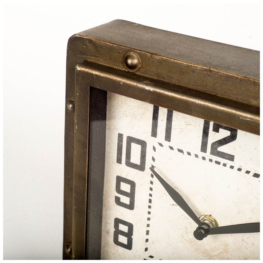 Square  Bronze Toned Metal Desk Table Clock With Traditional Black Numbers And Hands - 99fab 