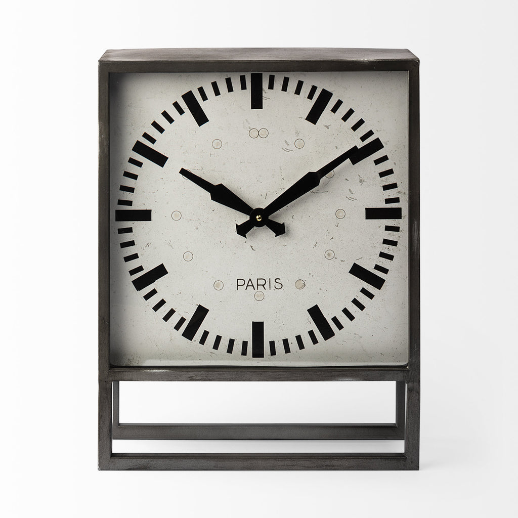 Square Gray Metal Desk  Table Clock With Simple White And Black Face - 99fab 