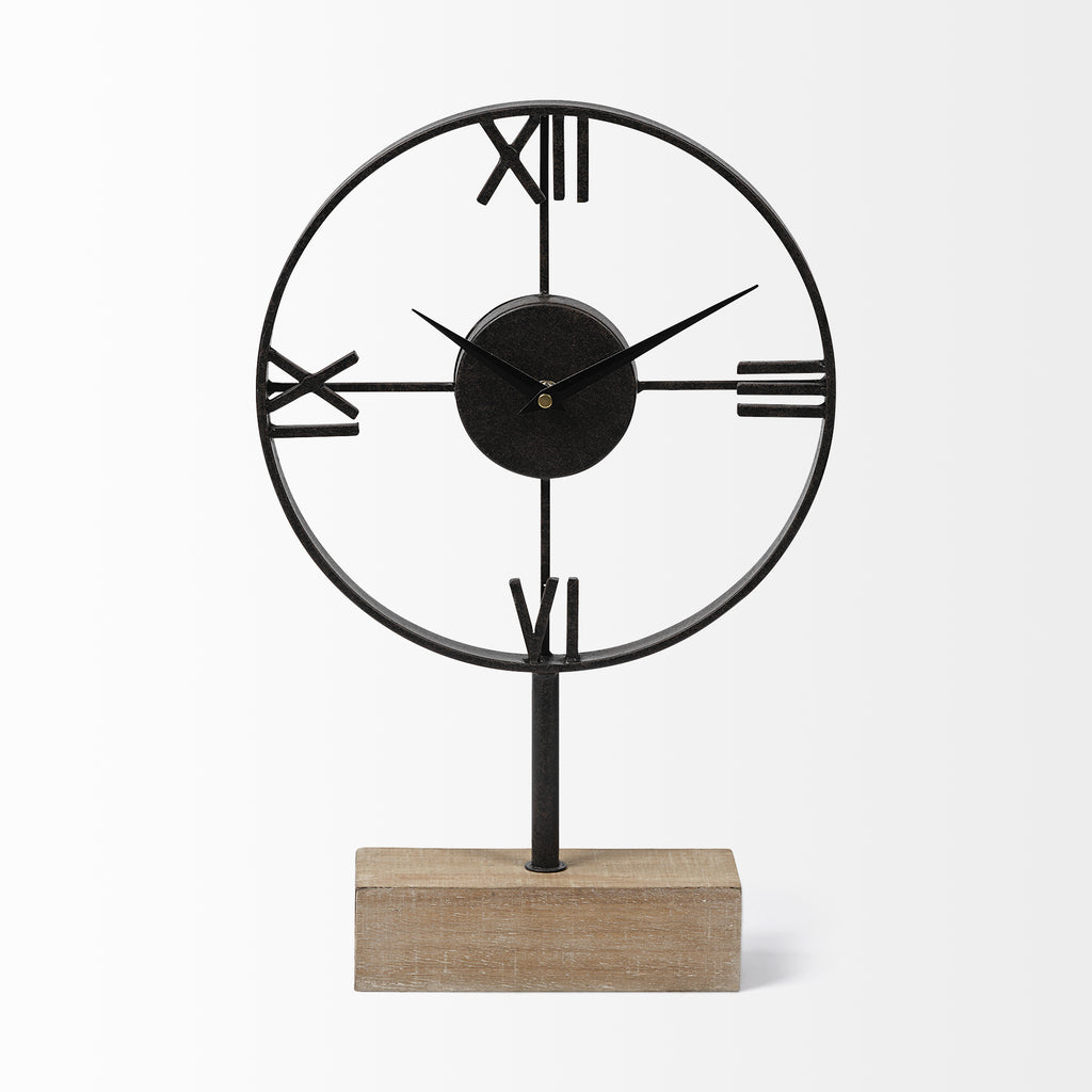 Black Metal Wood Desk  Table Clock With Open Metal Frame - 99fab 