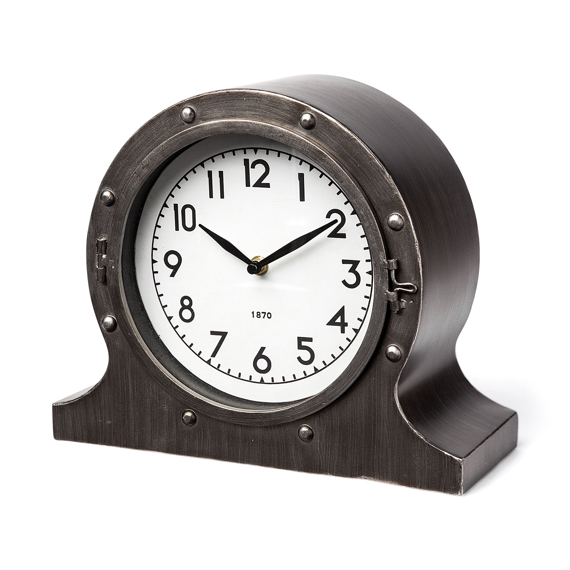 Rustic Brown Metal Porthole Desk  Table Clock