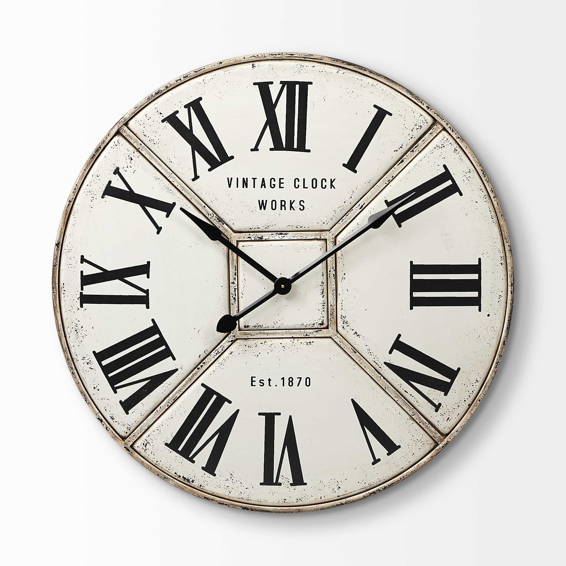 36.5" Round Industrial Style Wall Clock With Rustic White Toned Face