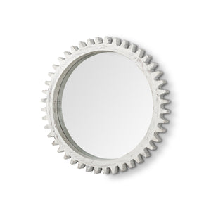 35.5" Round Whitewashed Wood Frame Wall Mirror