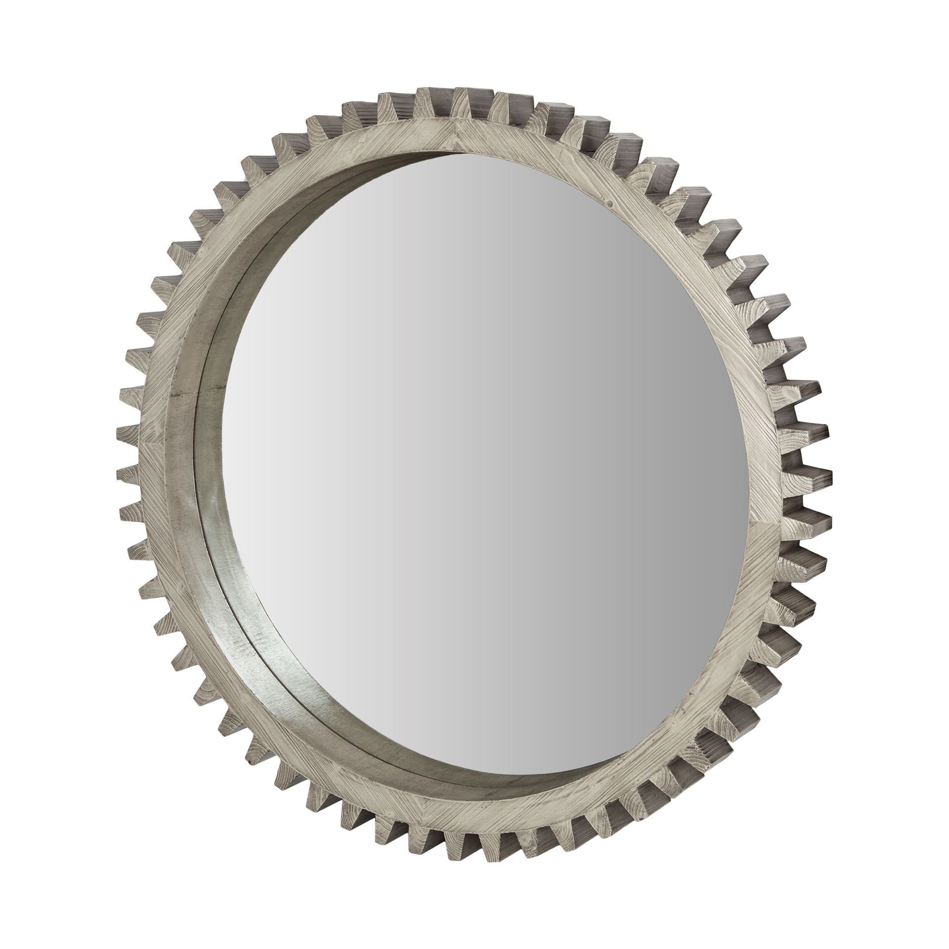 44" Round Silver Wood Frame Wall Mirror